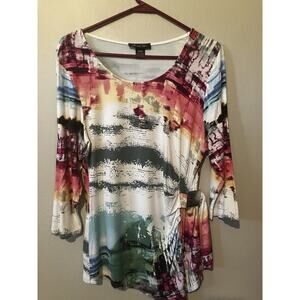 Michael Tyler Top Shirt Womens Medium M multi colored with faux belt on side